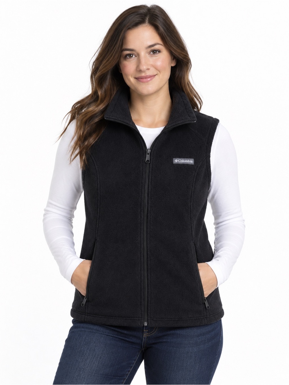 Columbia Women’s Fleece Vest Size L Black Full Zip Outdoor Hiking Pockets